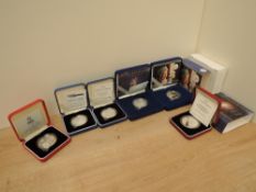 Six Royal Mint Silver Proof Crowns/Five Pounds, 1996 Queens 70th Birthday, 1997 Golden Wedding
