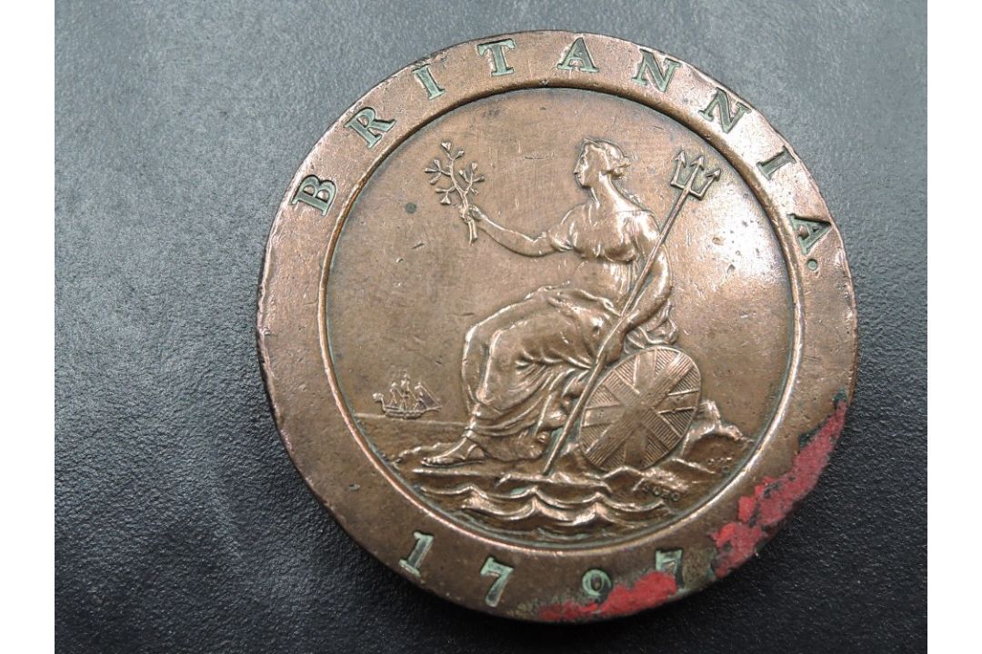 A 1797 George III Copper Two Pence, heavily cleaned - Image 1 of 2