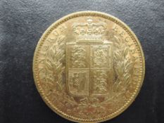 A 1850 Queen Victoria Gold Sovereign, Young Head, Shield Back, Royal Mint, Westminster Mint Case and
