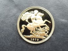 A 1979 Queen Elizabeth II Gold Proof Sovereign, George & Dragon, Royal Mint, Westminster Mint Case