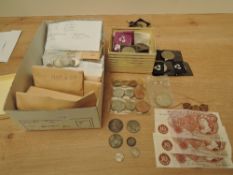 A box of GB and World Coins including small amount of Silver, 1889 Queen Victoria Half Crown, George
