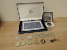 A collection of GB Coins including 1944 Year Set Farthing to Half Crown , Five Pounds x5, Two Pounds