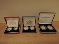 Three Royal Mint Silver Proof Two Coin Sets, 1990 Five Pence, 1992 Ten Pence and 1997 Fifty Pence,