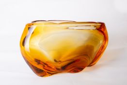 A large Whitefriars glass Golden Amber lobed bowl vase, designed by James Hogan, catalogue number