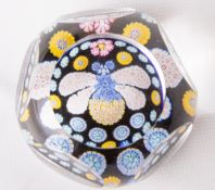 A rare and striking Whitefriars glass Large Bumble Bee PA600 paperweight, 5+1 window cut and