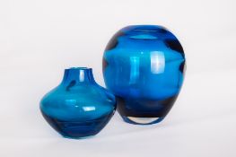 A Whitefriars glass blue ovoid optic vase, designed by Geoffrey Baxter, catalogue number 9585, 13.