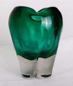 A Whitefriars glass cased green Molar/Lobed vase, designed by Geoffrey Baxter, catalogue number
