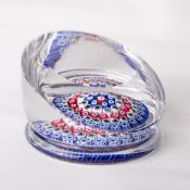 An unusual and possible experimental Whitefriars glass concentric millefiore paperweight, re-cut