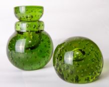 A Whitefriars glass controlled bubble inkwell, in ocean green, the stopper with etched number 22