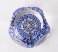 A Whitefriars glass P16 pattern lace-twist and millefiori paperweight, window-cut with 5+1 facets,