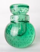 A boxed Whitefriars glass controlled bubble inkwell , in meadow green, designed by William Wilson,