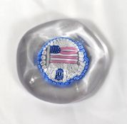A rare Whitefriars glass kiln flattened American Flag paperweight oddment, 5+1 window-cut, featuring