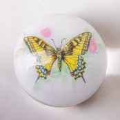 A rare Whitefriars glass experimental ceramic transfer Butterfly paperweight, un-cut dome, one of
