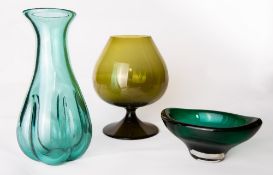 A 1970's Whitefriars glass high lobed vase, in aqua, designed by Geoffrey Baxter, catalogue number