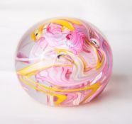 A Whitefriars glass full lead crystal 'streaky' paperweight, of un-cut dome form with three