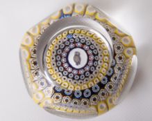 A Whitefriars glass PS203 Small Owl paperweight, 5+1 window-cut with small central owl within four