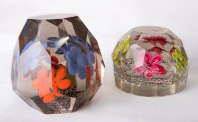 Two attractive early 20th century Czechoslovakian/Bohemian glass paperweights, one larger, each