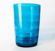 A Whitefriars glass blue internally ribbed optic tumbler vase, of cylindrical form, designed by
