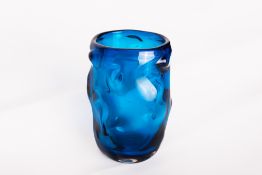 A Whitefriars glass cased blue Knobbly vase, designed by William Wilson and Harry Dyer, catalogue