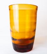 A 1930s Whitefriars glass 'Golden Amber' internally ribbed optic vase of slightly tapering