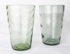 A 1950's Whitefriars glass wave ribbed tumbler vase in sea green, designed by Marriot Powell,