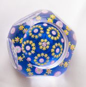 An attractive Whitefriars glass PG104 Posy paperweight, 5+1 window-cut with a central rose and