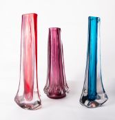 A Whitefriars glass Aubergine Eight-Sided vase, designed by Geoffrey Baxter, catalogue number