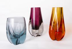 A Whitefriars glass 'Lobed' vase in Aqua, designed by Geoffrey Baxter, 9cm, sold together with a