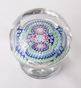 A Whitefriars glass full lead crystal large pedestal millefiori paperweight, having concentric rings