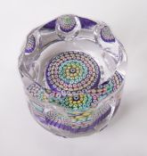 A Whitefriars glass full lead crystal P28 millefiori cylinder paperweight, having a concentric