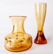 A Whitefriars glass FLC full lead crystal 'Dimpled' vase designed by Geoffrey Baxter, in golden
