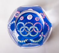 A Whitefriars glass PL526 Moscow Olympic Games paperweight, 6+1 window cut featuring the Olympic