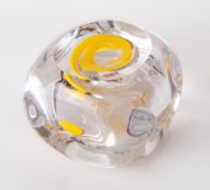 A rare experimental Whitefriars glass abstract paperweight, of square outline with central yellow