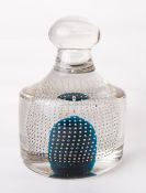 A Whitefriars glass flint encased bubble over kingfisher blue core doorstop, of mallet form with