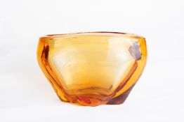 A Whitefriars glass Golden Amber lobed bowl vase, designed by James Hogan, catalogue number 9250,