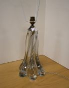 A large and attractive spirally fluted clear glass table lamp base, with high-kicked interior and