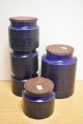 Five 1970s Hornsea Heirloom Midnight Blue storage jars and covers, the largest measures 20cm high