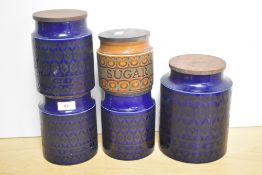 A group of five vintage Hornsea Pottery kitchen storage jars, four Hairloom pattern and one Bronte