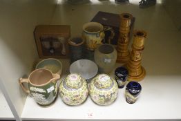 A Copeland Spode embossed white and green jug for Queen Victoria's diamond jubilee, a pair of studio