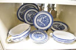 Six pieces of late 19th century Royal Worcester Willow pattern porcelain, five with retailers mark