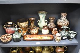 An assorted collection of mid-20th Century drip glazed pottery, to include vases with mottled and