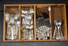 A large collection of silver plated Queen's pattern cutlery, comprising forks, teaspoons, dessert
