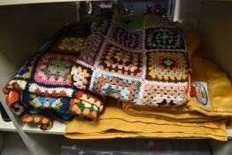 Two vintage Merino Wool blankets in yellow ochre measuring 240cm x 252cm approx sold along with