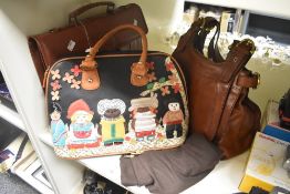 A leather 'The Bridge' shoulder bag, a tan leather Craftsman satchel and a ladies applique bag