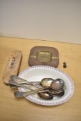 A vintage brass ashtray 'Aangeboden door het personeel, S.S Zafra', a clothes brush marked H.M.S.P