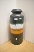A large vintage West German Scheurich vase, 207-47 in green, ochre and white glaze.