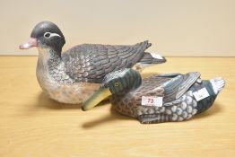 A collectable wooden duck study by Past Times, measuring 30cm long, and a Chinese hand painted