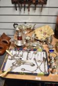 A collection of platedware, including gravy boats, condiment sets, sugar nips and spoon stands etc.