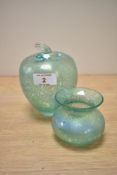 A 20th Century iridescent art glass apple paperweight, by Heron Glass of Cumbria,