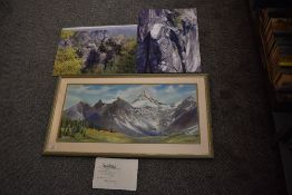 Mountaineering. A watercolour of Mt. Assiniboine by Holly Middleton. Measures: 35' x 20' approx.